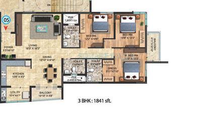 Floor plan of 3 BHK 1841 Sq. Ft. Apartment in Salarpuria Celesta, Bangalore