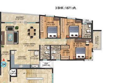 Floor plan of 3 BHK 1871 Sq. Ft. Apartment in Salarpuria Celesta, Bangalore