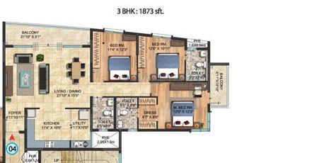 Floor plan of 3 BHK 1873 Sq. Ft. Apartment in Salarpuria Celesta, Bangalore