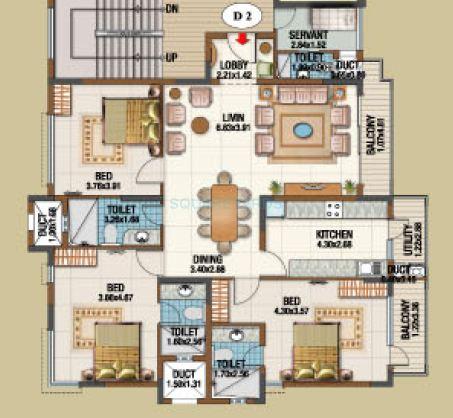 Floor plan of 3 BHK 2031 Sq. Ft. Apartment in Salarpuria Gold Summit, Bangalore