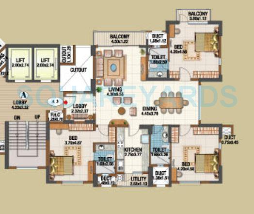 Floor plan of 3 BHK 2240 Sq. Ft. Apartment in Salarpuria Gold Summit, Bangalore