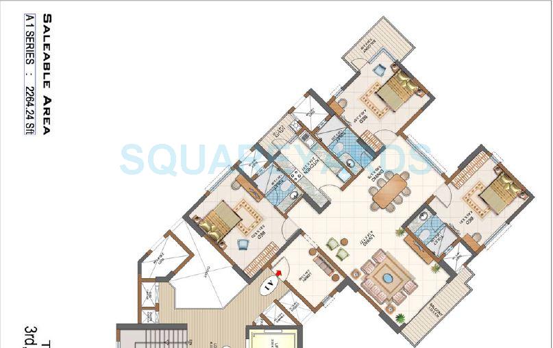 Floor plan of 3 BHK 2264 Sq. Ft. Apartment in Salarpuria Gold Summit, Bangalore