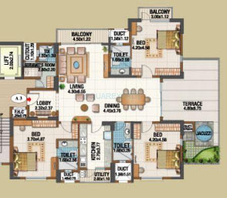 Floor plan of 3 BHK 2350 Sq. Ft. Apartment in Salarpuria Gold Summit, Bangalore
