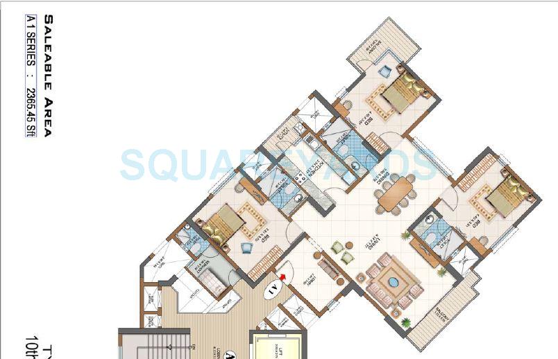 Floor plan of 3 BHK 2365 Sq. Ft. Apartment in Salarpuria Gold Summit, Bangalore