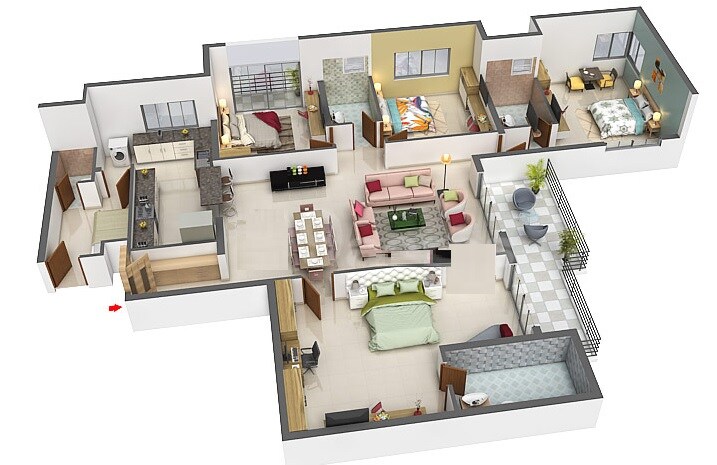 Floor plan of 4 BHK 2800 Sq. Ft. Apartment in Salarpuria Greenage, Bangalore