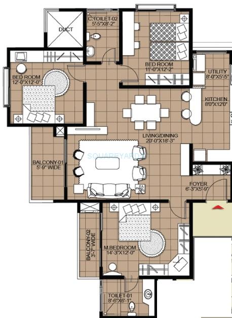 3 BHK 1620 Sq. Ft. Apartment