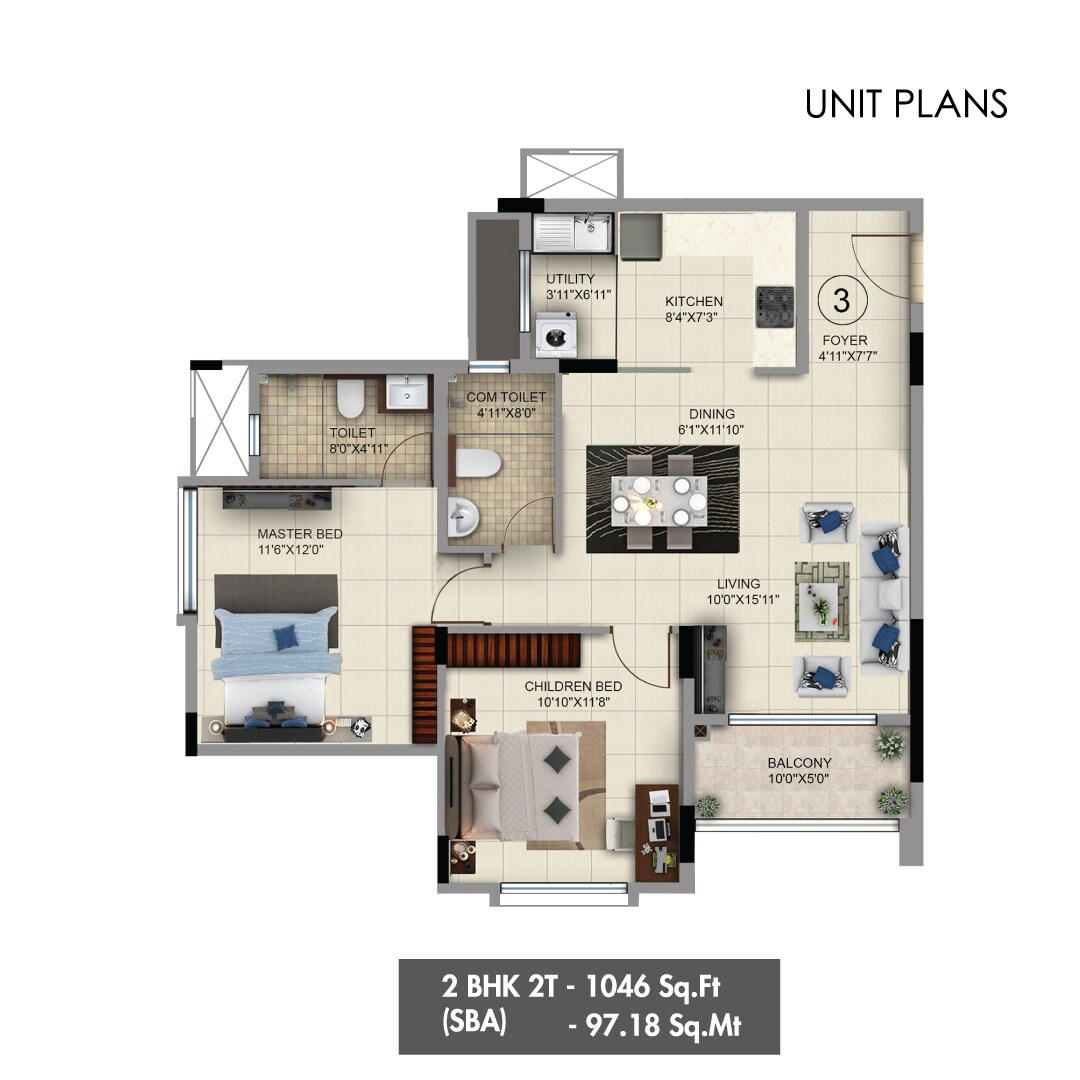 2 BHK 1046 Sq. Ft. Apartment