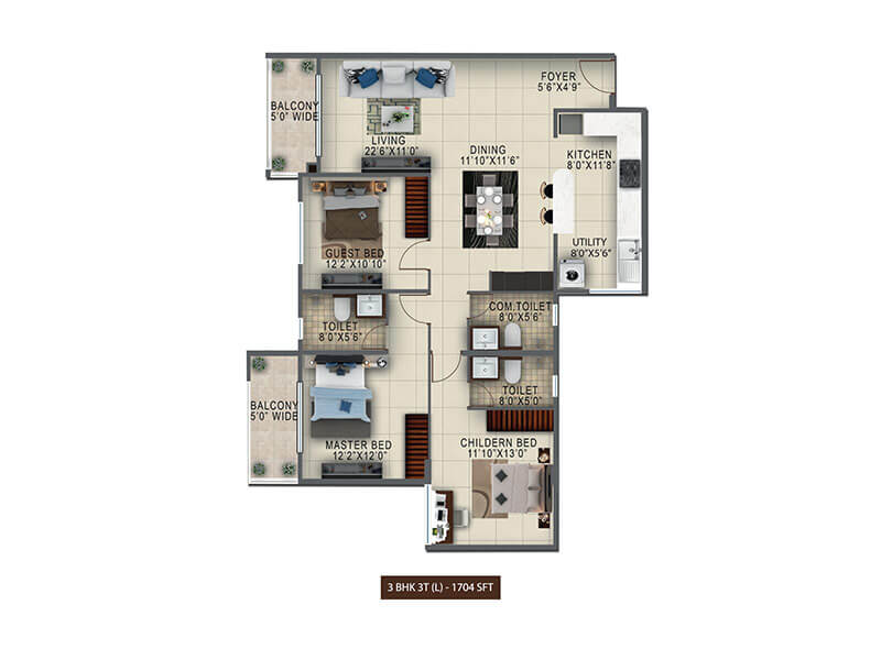 3 BHK 1704 Sq. Ft. Apartment