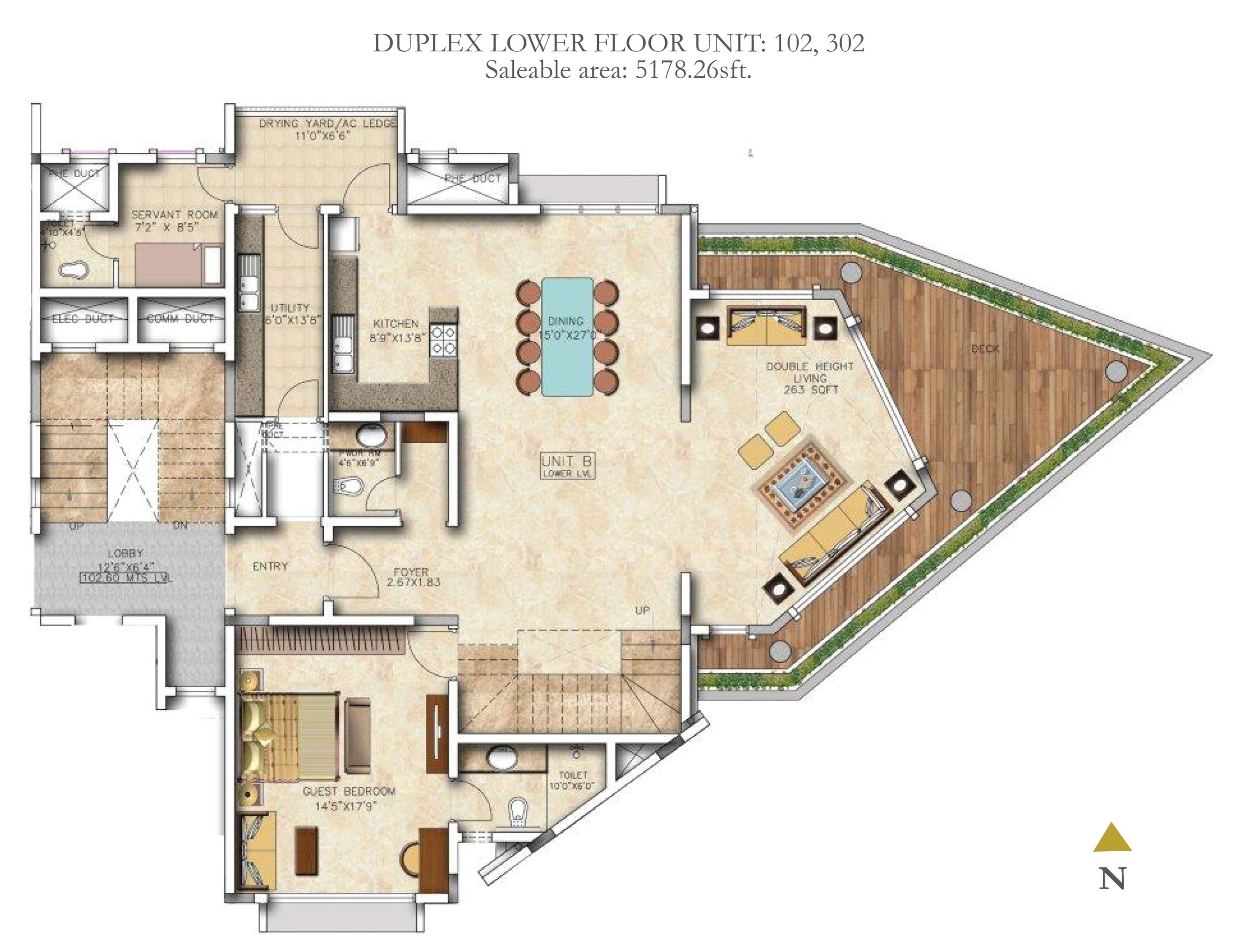 Floor plan of 4 BHK 5178 Sq. Ft. Apartment in Salarpuria Sattva Casa Crescent, Bangalore