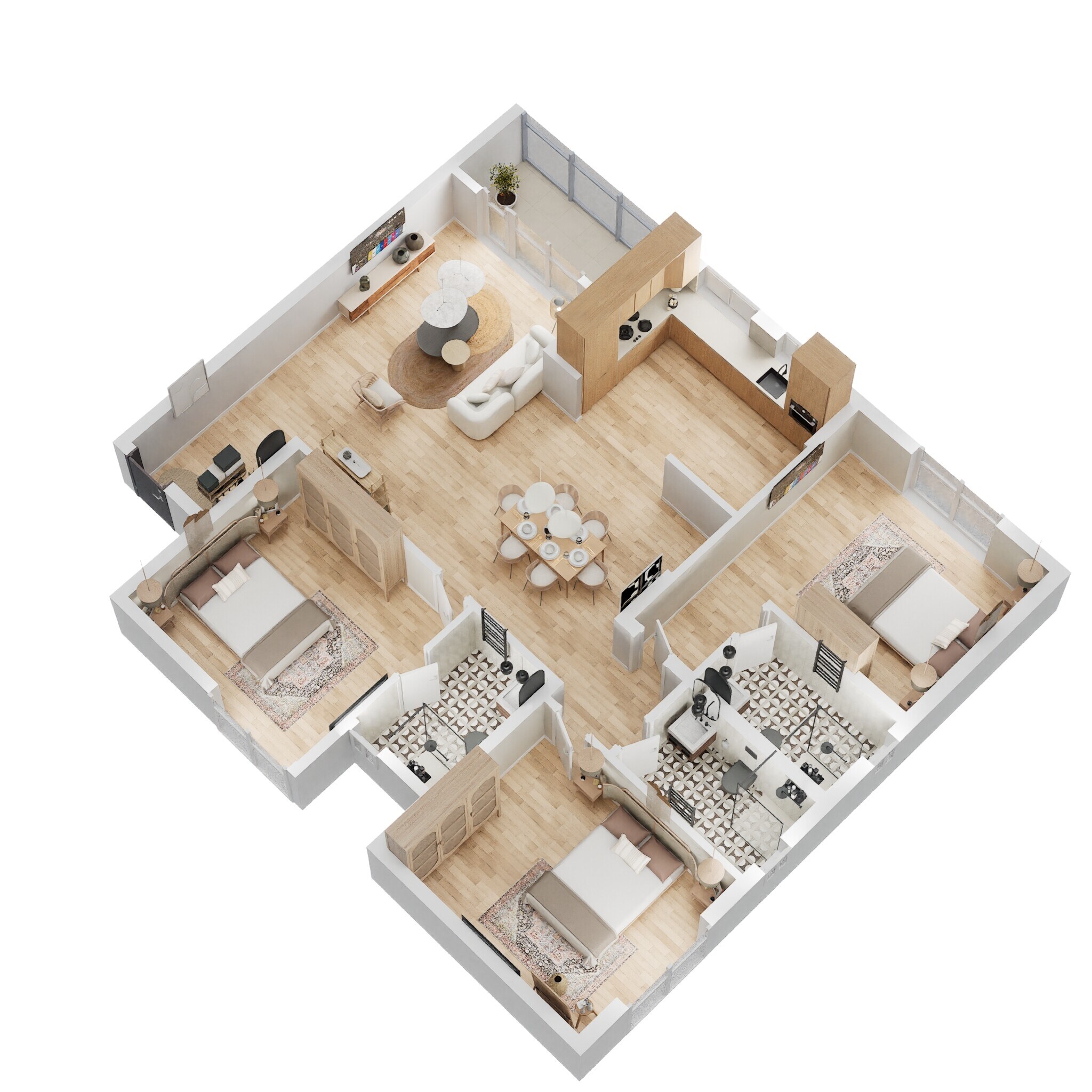 Floor plan of 3 BHK 1739 Sq. Ft. Apartment in Salarpuria Sattva Divinity, Bangalore