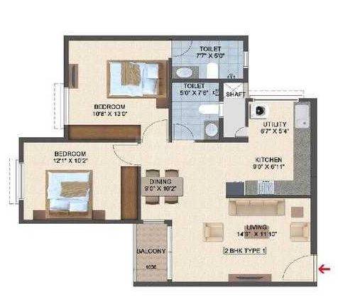 2 BHK 992 Sq. Ft. Apartment