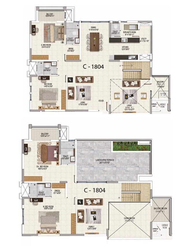 Floor plan of 4 BHK 4050 Sq. Ft. Penthouse in Salarpuria Sattva Magnificia, Bangalore