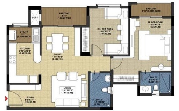 Floor plan of 2 BHK 1237 Sq. Ft. Apartment in Salarpuria Sattva Melody, Bangalore