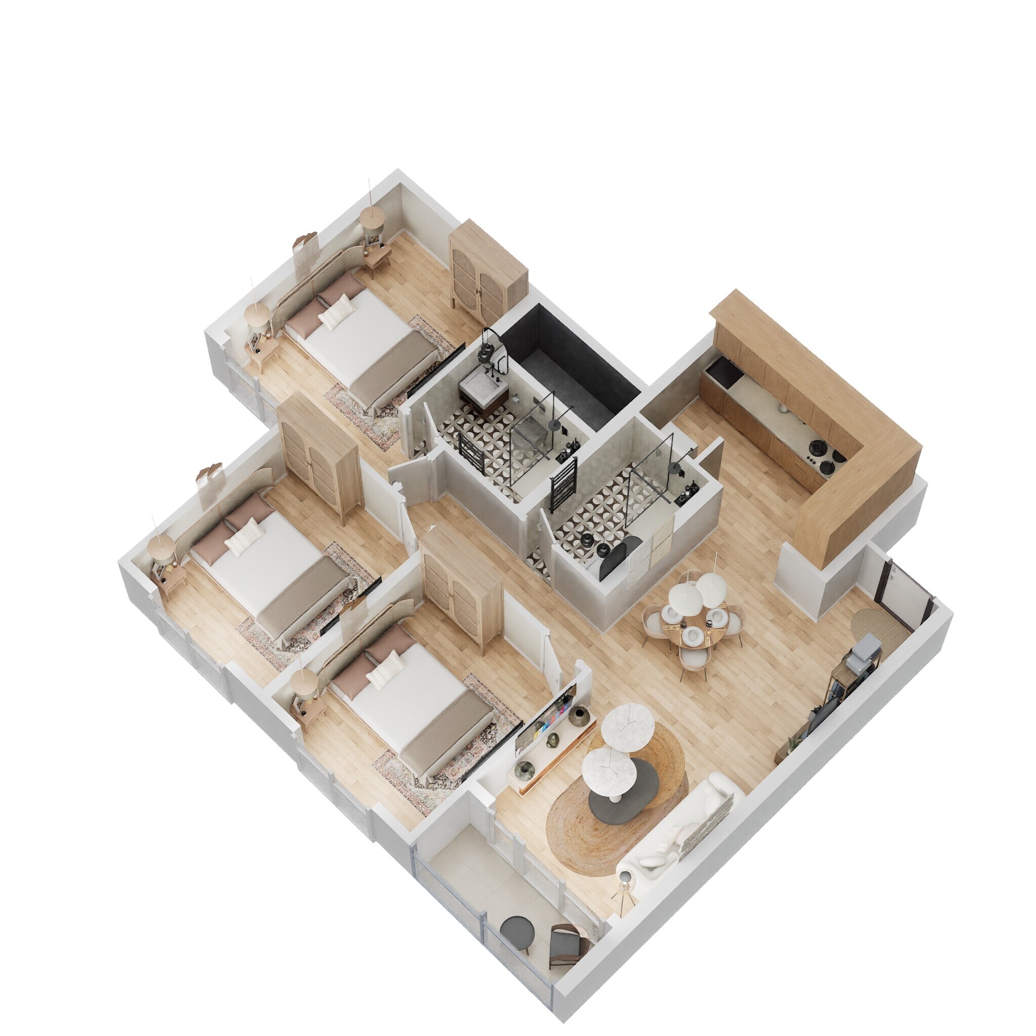 Floor plan of 3 BHK 1254 Sq. Ft. Apartment in Salarpuria Sattva Misty Charm, Bangalore