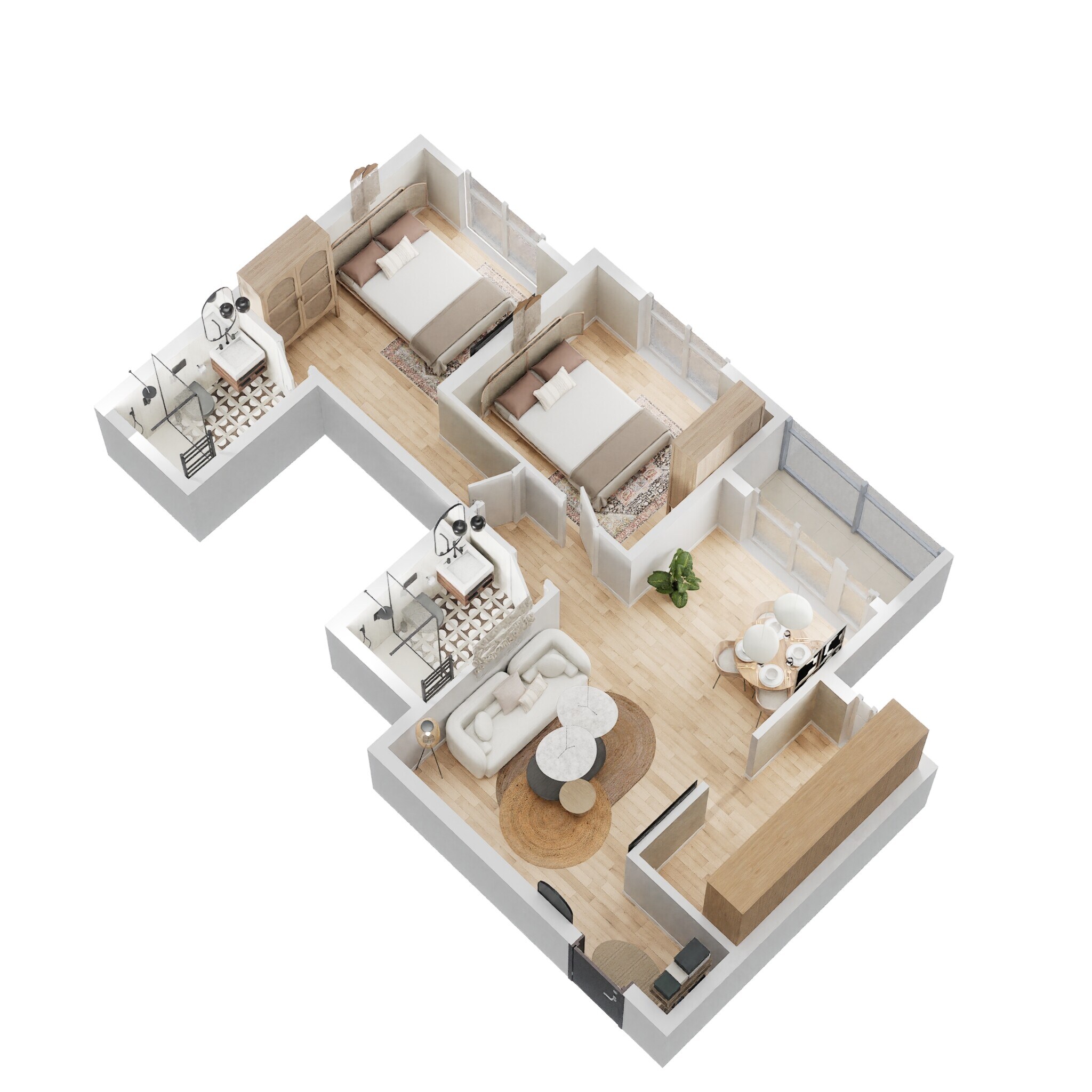 Floor plan of 2 BHK 1056 Sq. Ft. Apartment in Salarpuria Sattva Misty Charm, Bangalore