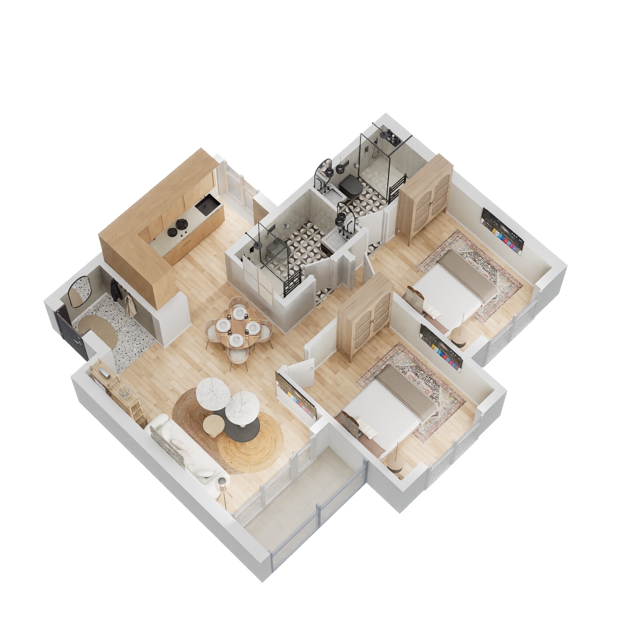 Floor plan of 2 BHK 673 Sq. Ft. Apartment in Salarpuria Sattva Misty Charm, Bangalore