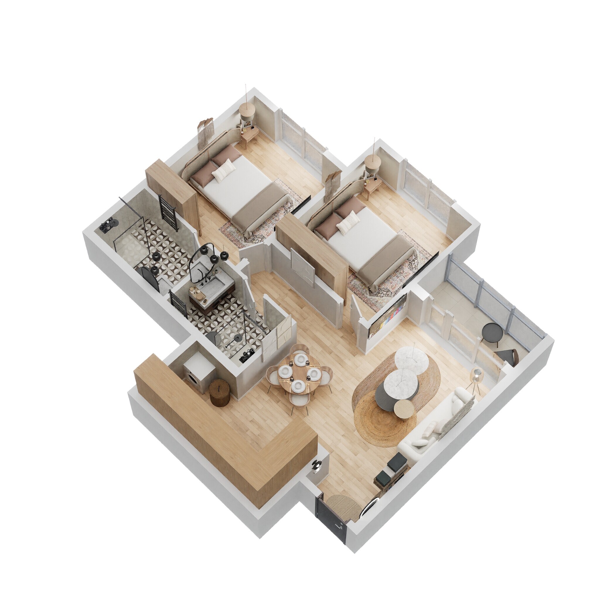 Floor plan of 2 BHK 945 Sq. Ft. Apartment in Salarpuria Sattva Misty Charm, Bangalore