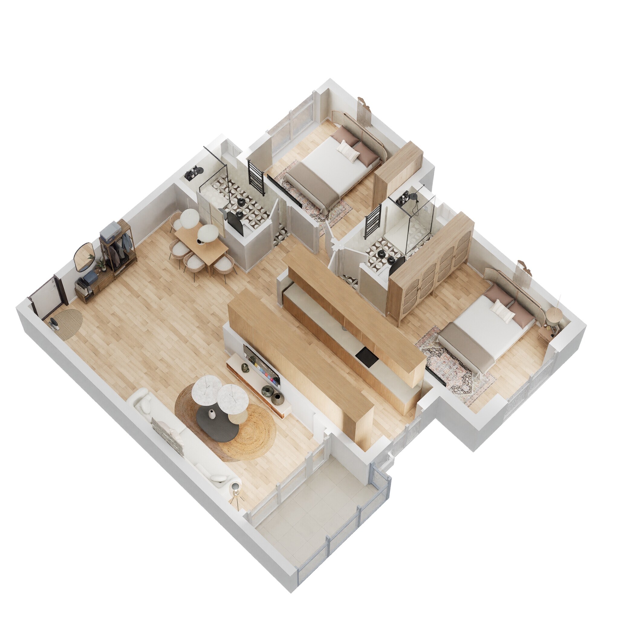 Floor plan of 2 BHK 1239 Sq. Ft. Apartment in Salarpuria Sattva Opus, Bangalore