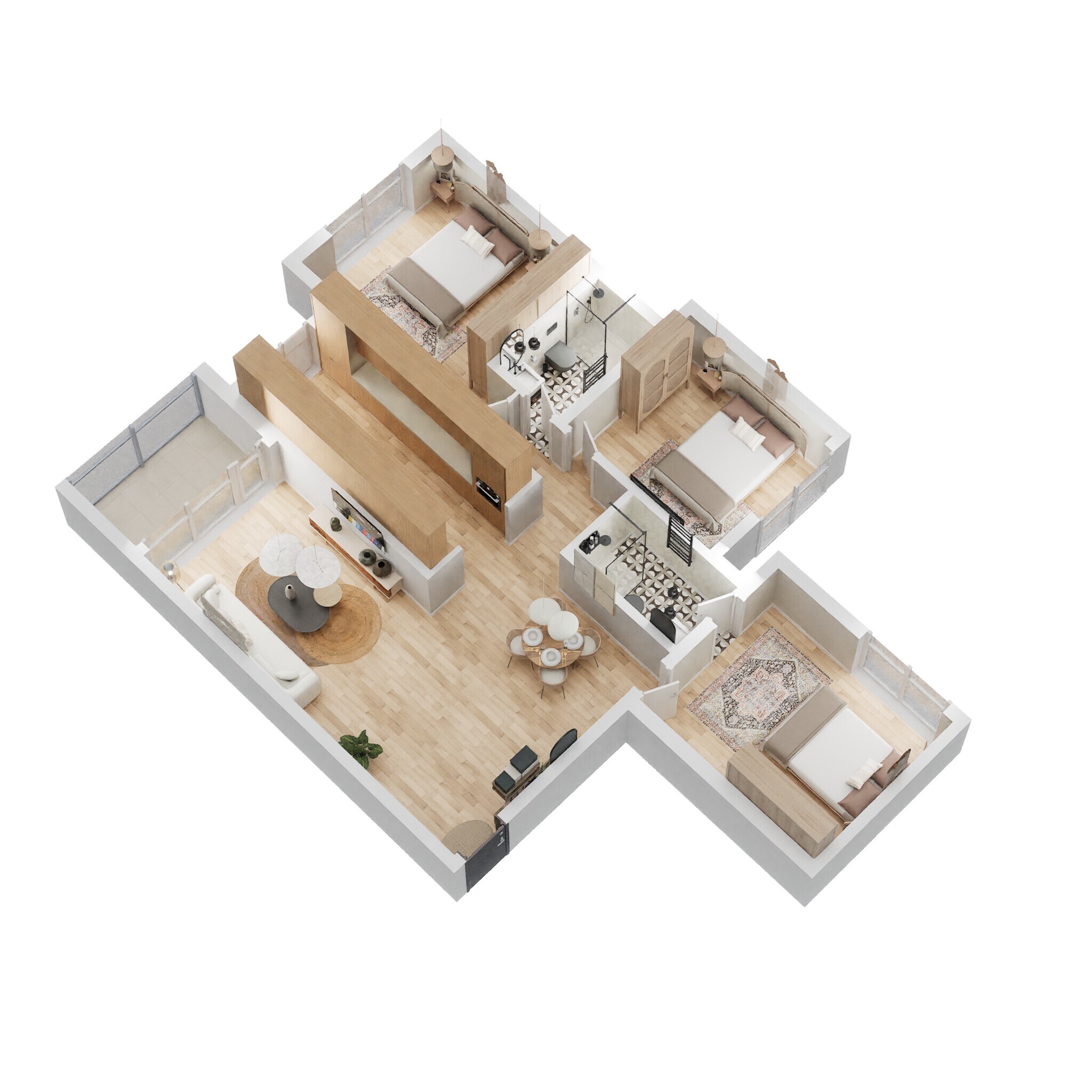 Floor plan of 3 BHK 1441 Sq. Ft. Apartment in Salarpuria Sattva Opus, Bangalore