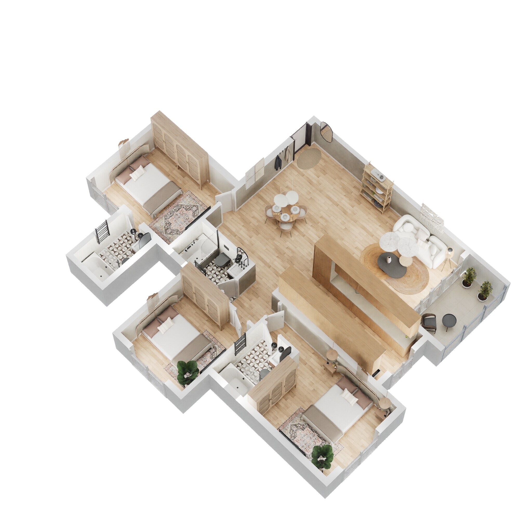 Floor plan of 3 BHK 1586 Sq. Ft. Apartment in Salarpuria Sattva Opus, Bangalore