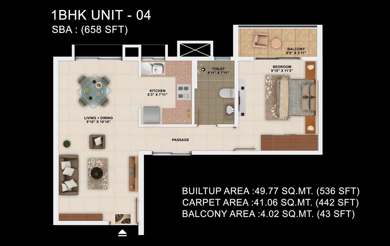 1 BHK 442 Sq. Ft. Apartment in Salarpuria Sattva Park Cubix