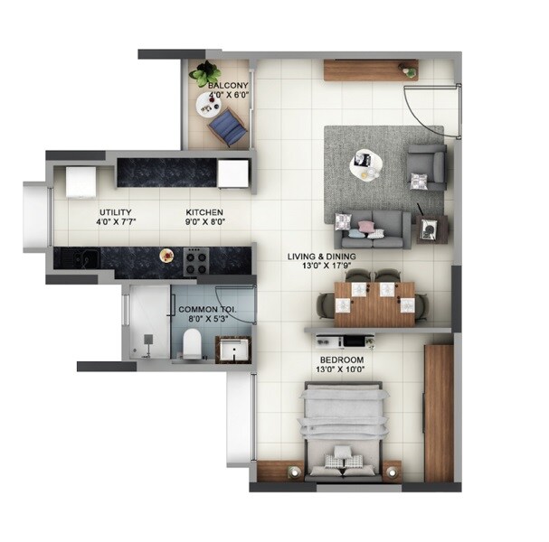 1 BHK 752 Sq. Ft. Apartment