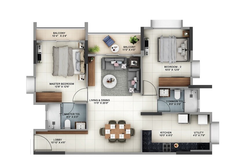 2 BHK 1174 Sq. Ft. Apartment