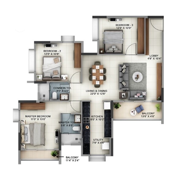 3 BHK 1442 Sq. Ft. Apartment