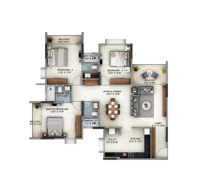 3 BHK 1743 Sq. Ft. Apartment