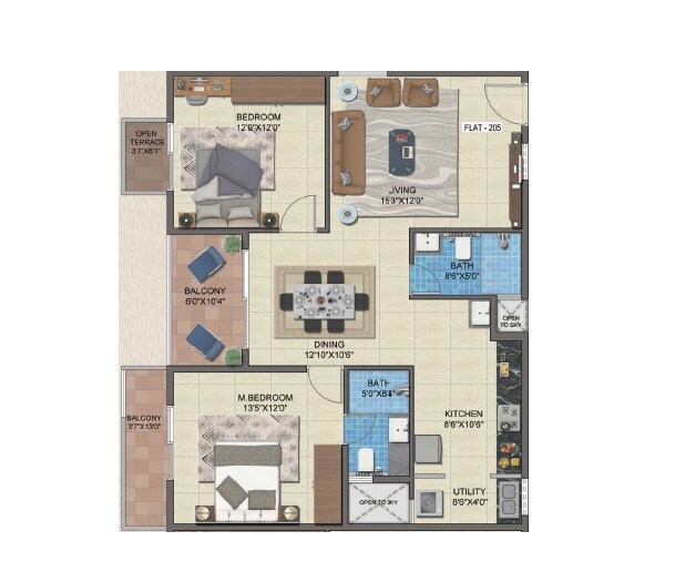 Floor plan of 2 BHK 920 Sq. Ft. Apartment in Salvina Shirin, Bangalore