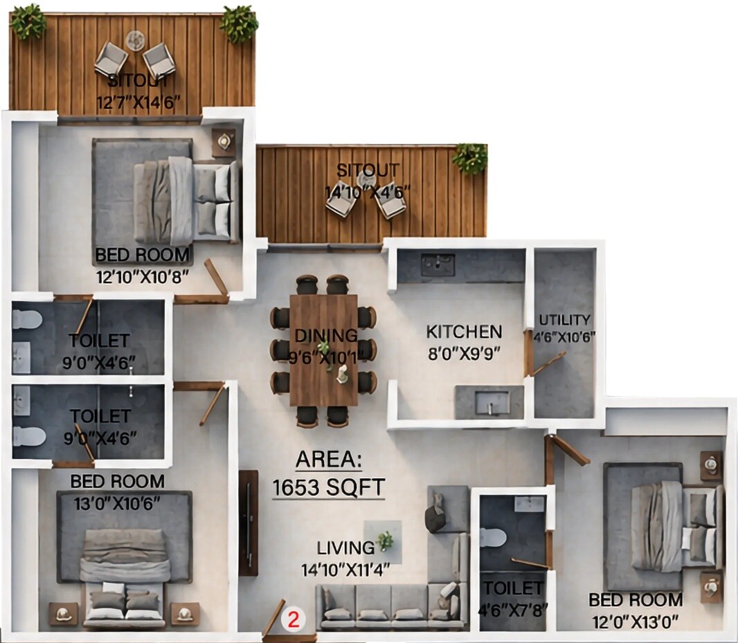 3 BHK 1653 Sq. Ft. Apartment