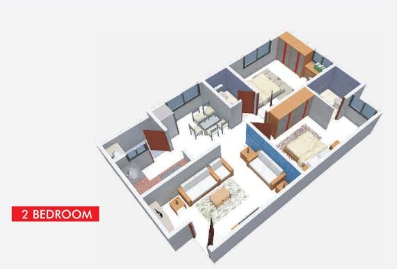 Floor plan of 2 BHK 1080 Sq. Ft. Apartment in Samarth Gajanana Sumuk, Bangalore