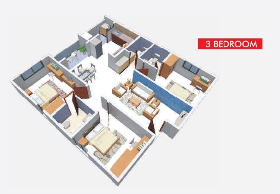 Floor plan of 3 BHK 1425 Sq. Ft. Apartment in Samarth Gajanana Sumuk, Bangalore
