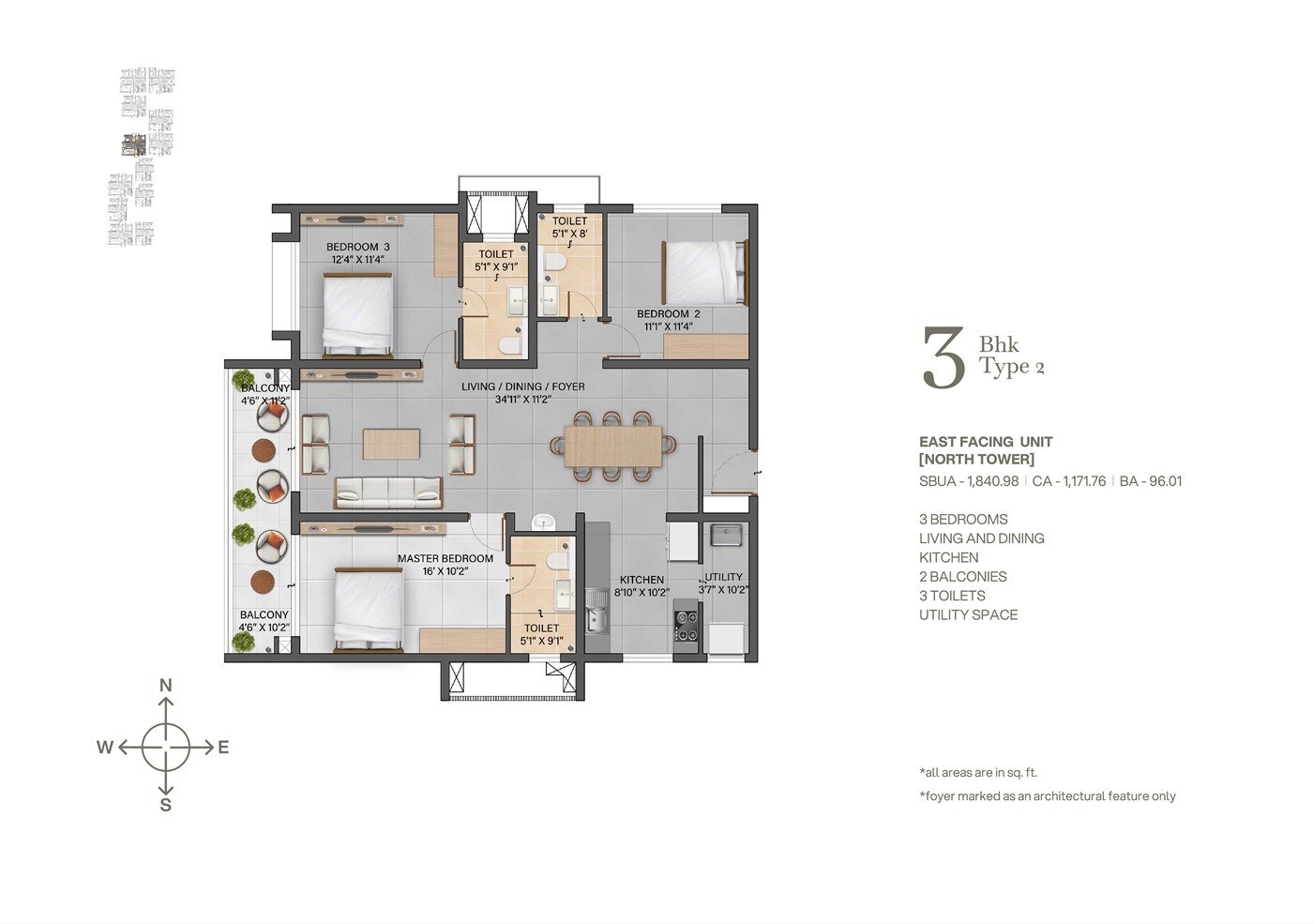 3 BHK 1840 Sq. Ft. Apartment