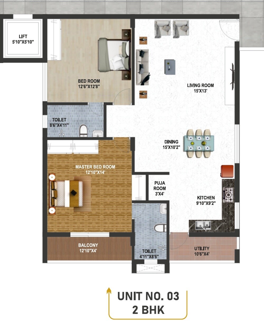 Floor plan of 2 BHK 1387 Sq. Ft. Apartment in Samhita Finesse, Bangalore