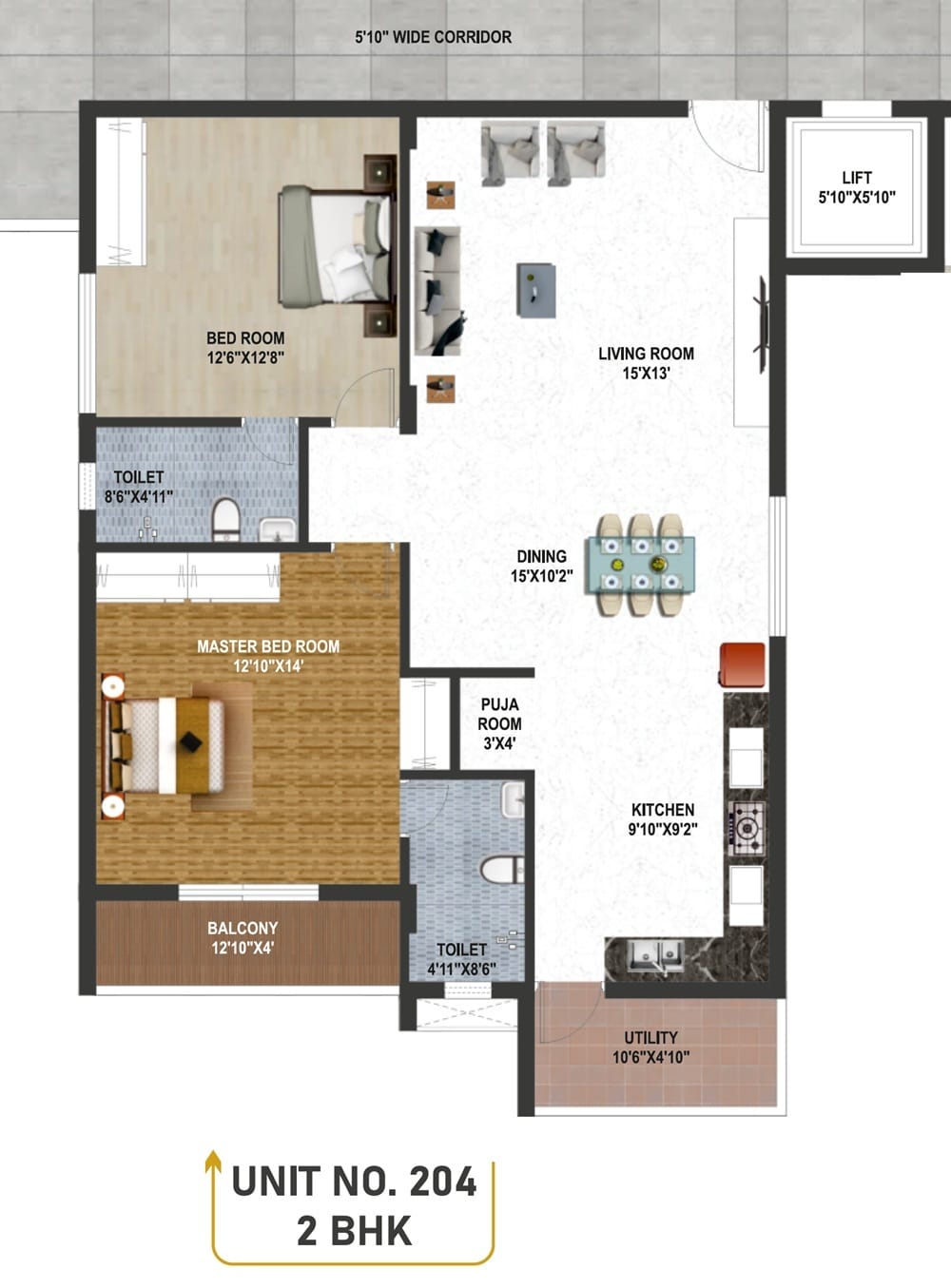 Floor plan of 2 BHK 1446 Sq. Ft. Apartment in Samhita Finesse, Bangalore