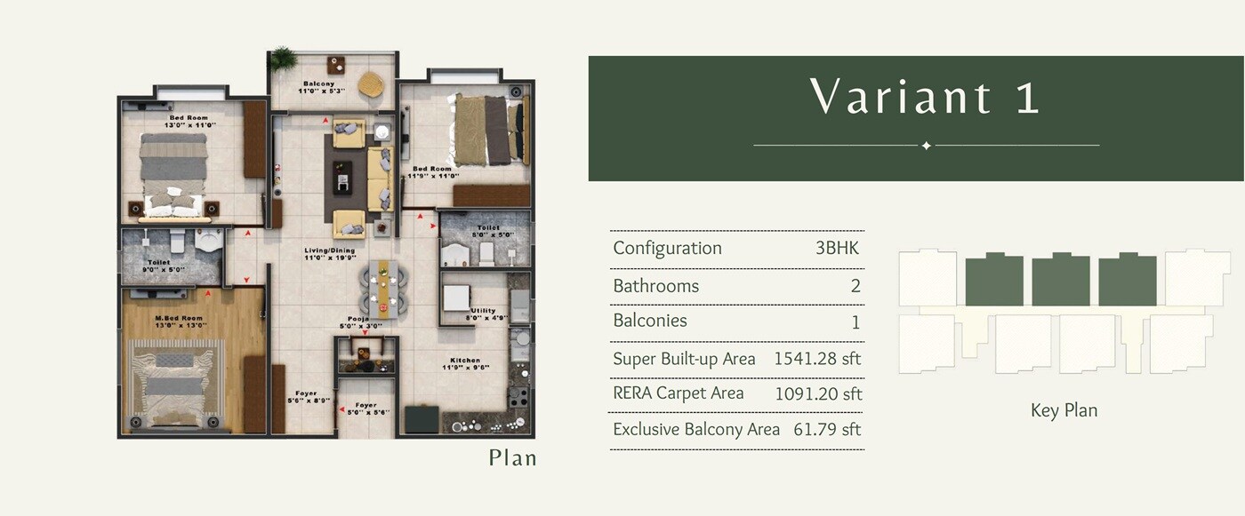 3 BHK 1541 Sq. Ft. Apartment
