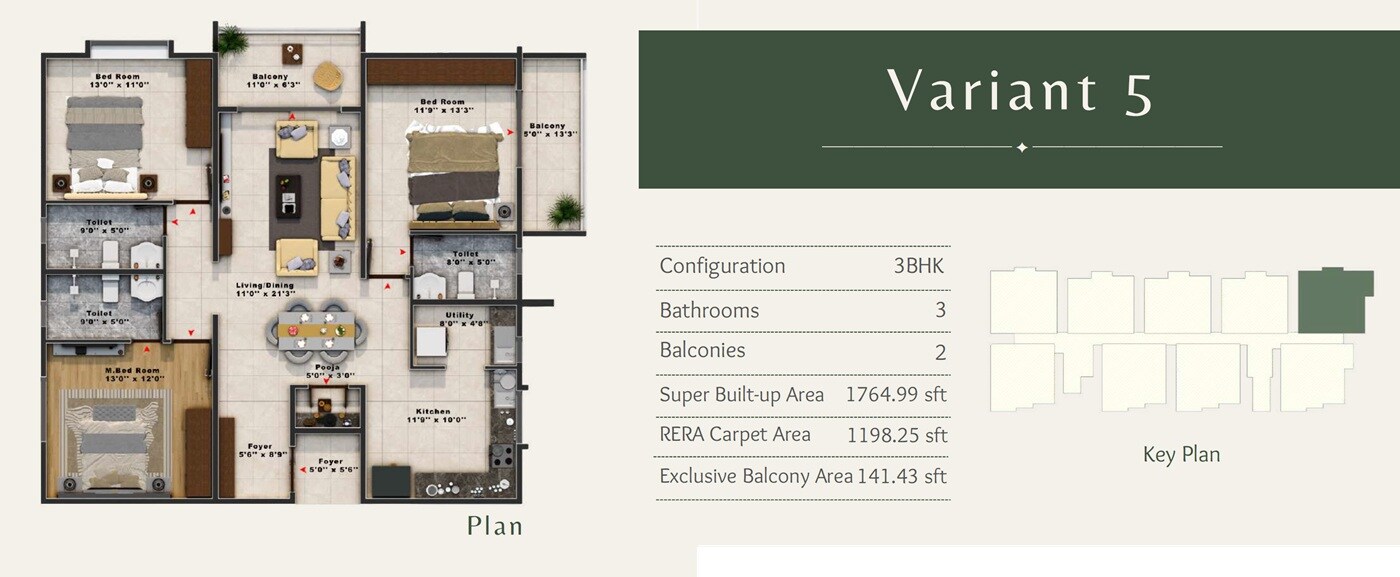 3 BHK 1764 Sq. Ft. Apartment