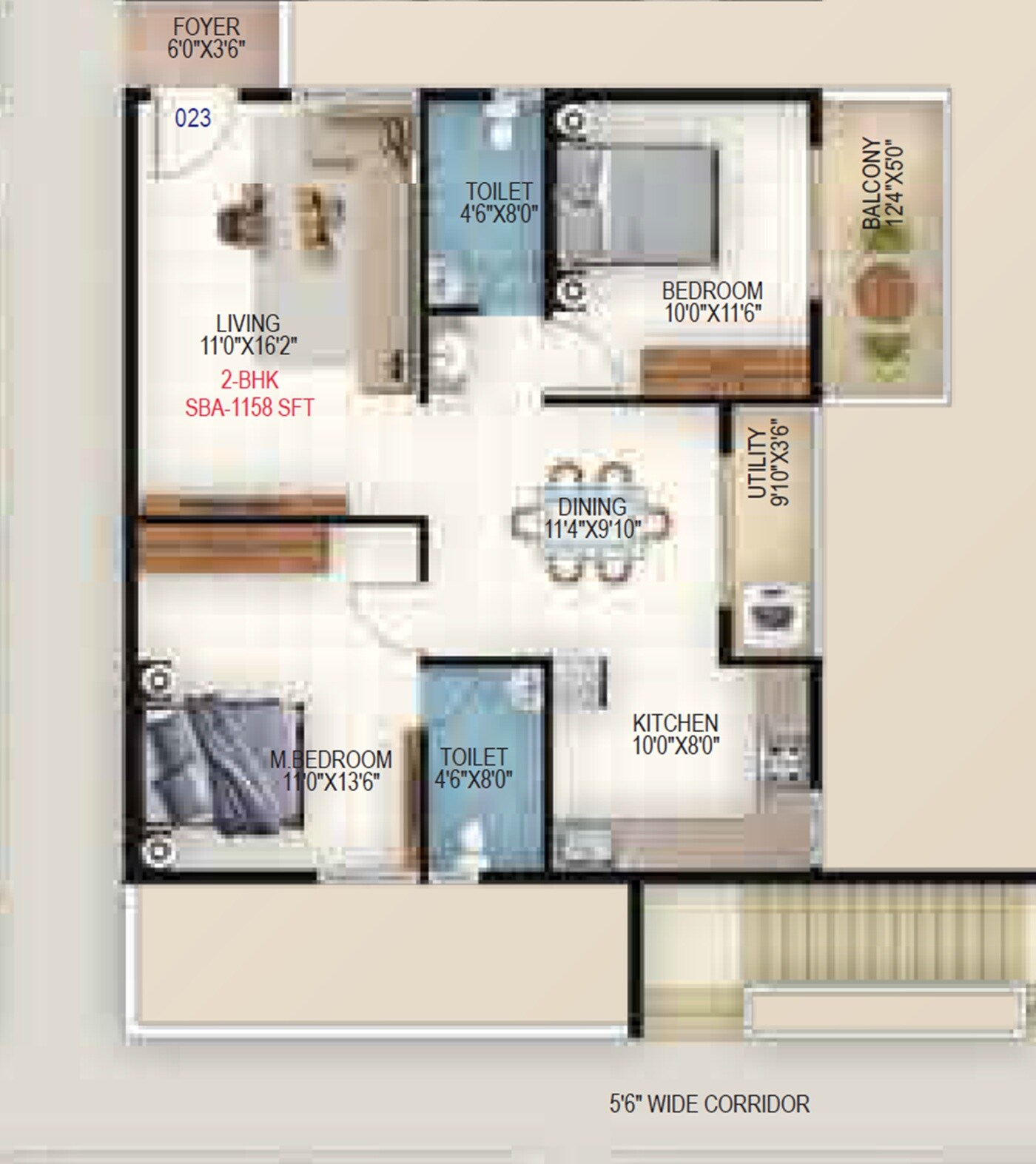 2 BHK 1158 Sq. Ft. Apartment