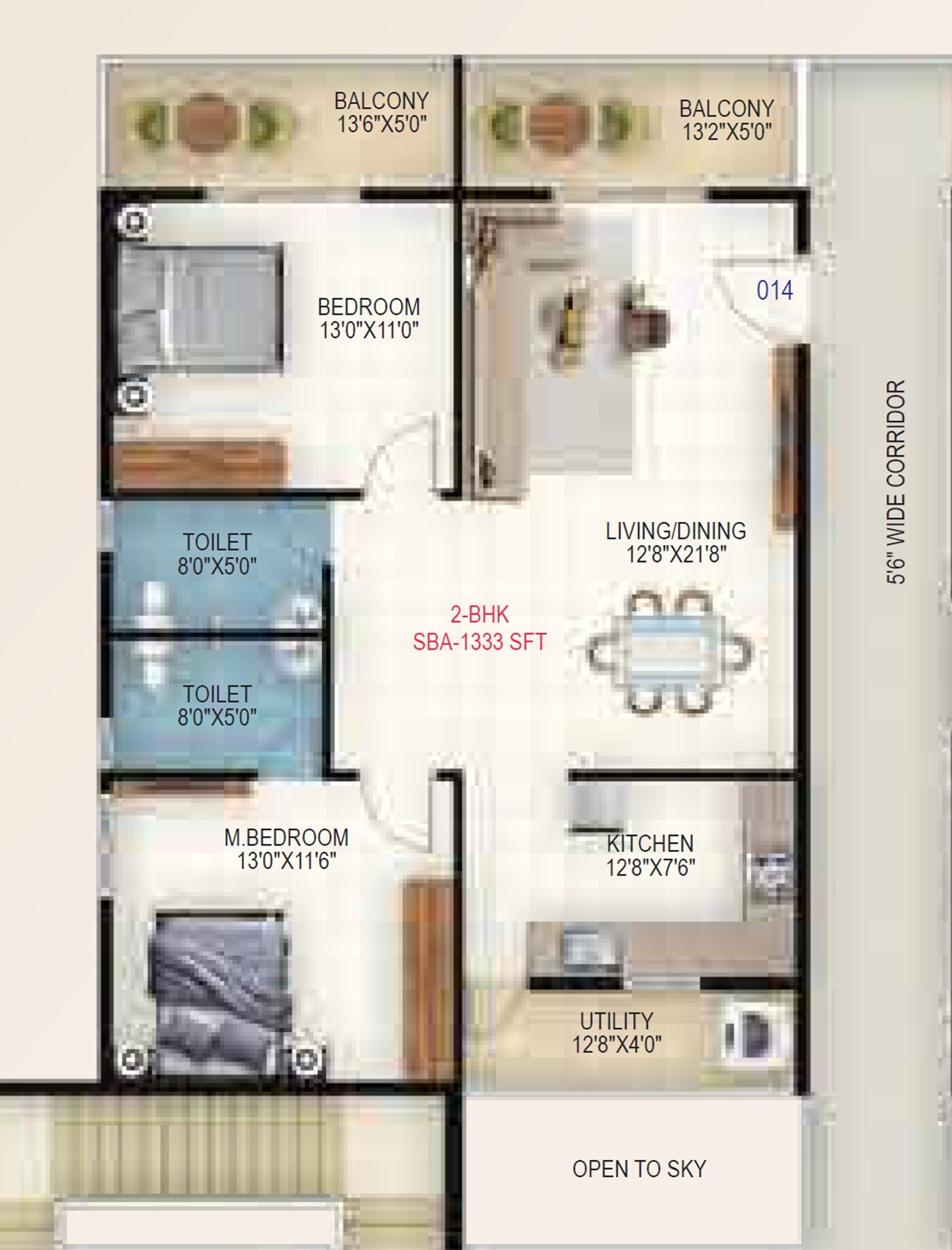 2 BHK 1333 Sq. Ft. Apartment