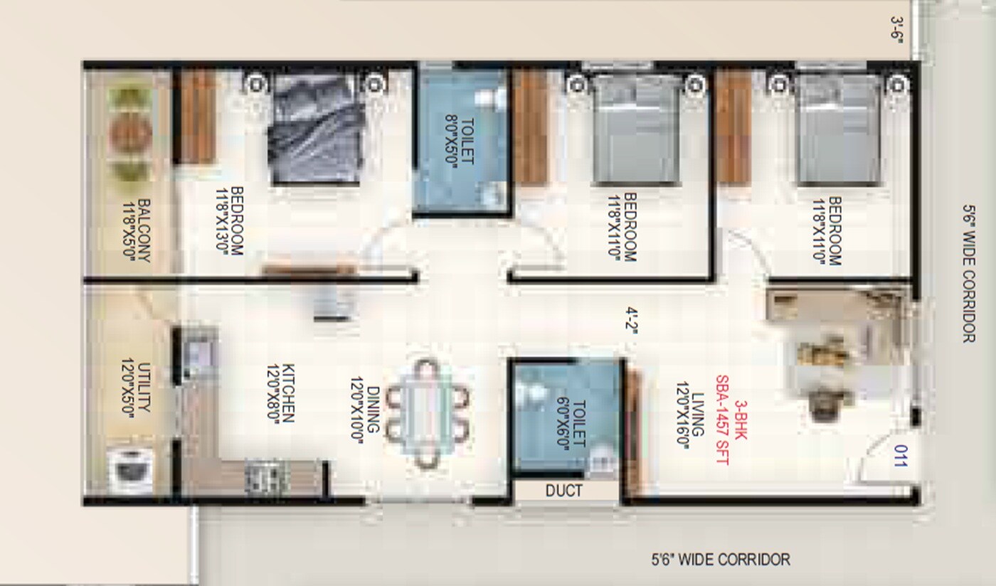 3 BHK 1457 Sq. Ft. Apartment