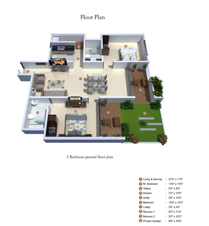 Floor plan of 2 BHK 1285 Sq. Ft. Apartment in Samruddhi Rhythm, Bangalore