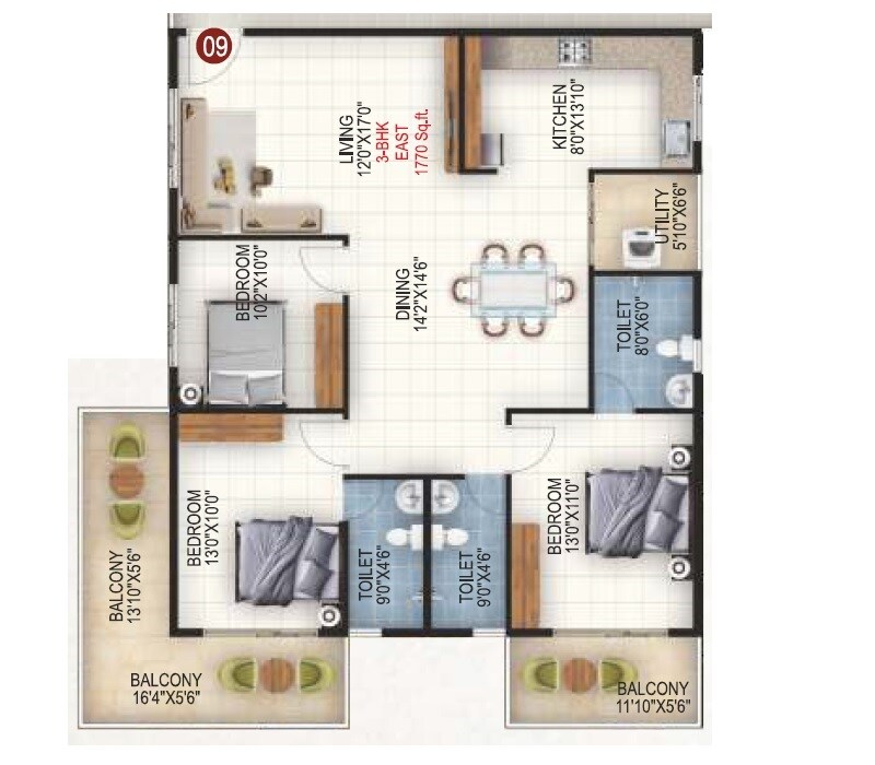 3 BHK 1770 Sq. Ft. Apartment
