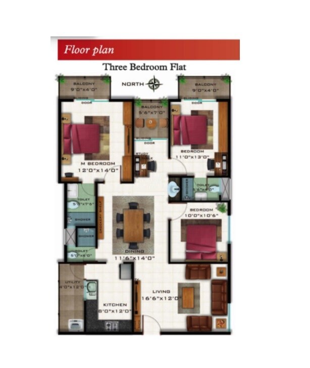 Floor plan of 3 BHK 1535 Sq. Ft. Apartment in Sands Gateway, Bangalore