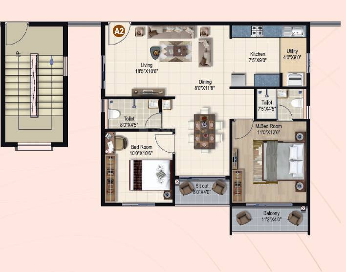 2 BHK 1300 Sq. Ft. Apartment