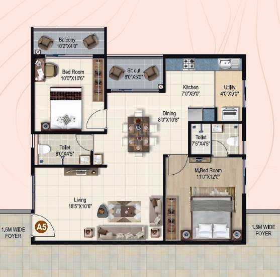 2 BHK 940 Sq. Ft. Apartment