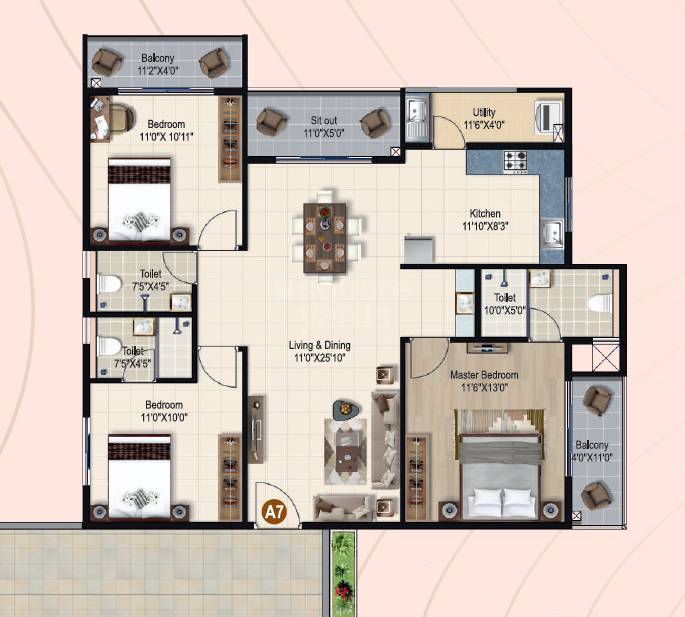 3 BHK 1680 Sq. Ft. Apartment