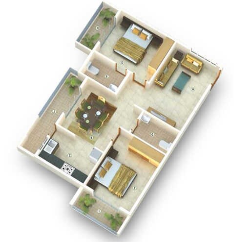 Floor plan of 2 BHK 1010 Sq. Ft. Apartment in Sanjeevini Sanctuary, Bangalore