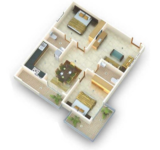 Floor plan of 2 BHK 1210 Sq. Ft. Apartment in Sanjeevini Sanctuary, Bangalore