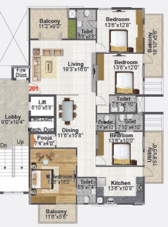 Floor plan of 4 BHK 2502 Sq. Ft. Apartment in Sansidh Galaxy, Bangalore
